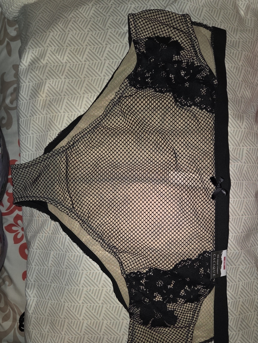 Cacique Black Lace Mesh Mid-Waist Cheeky